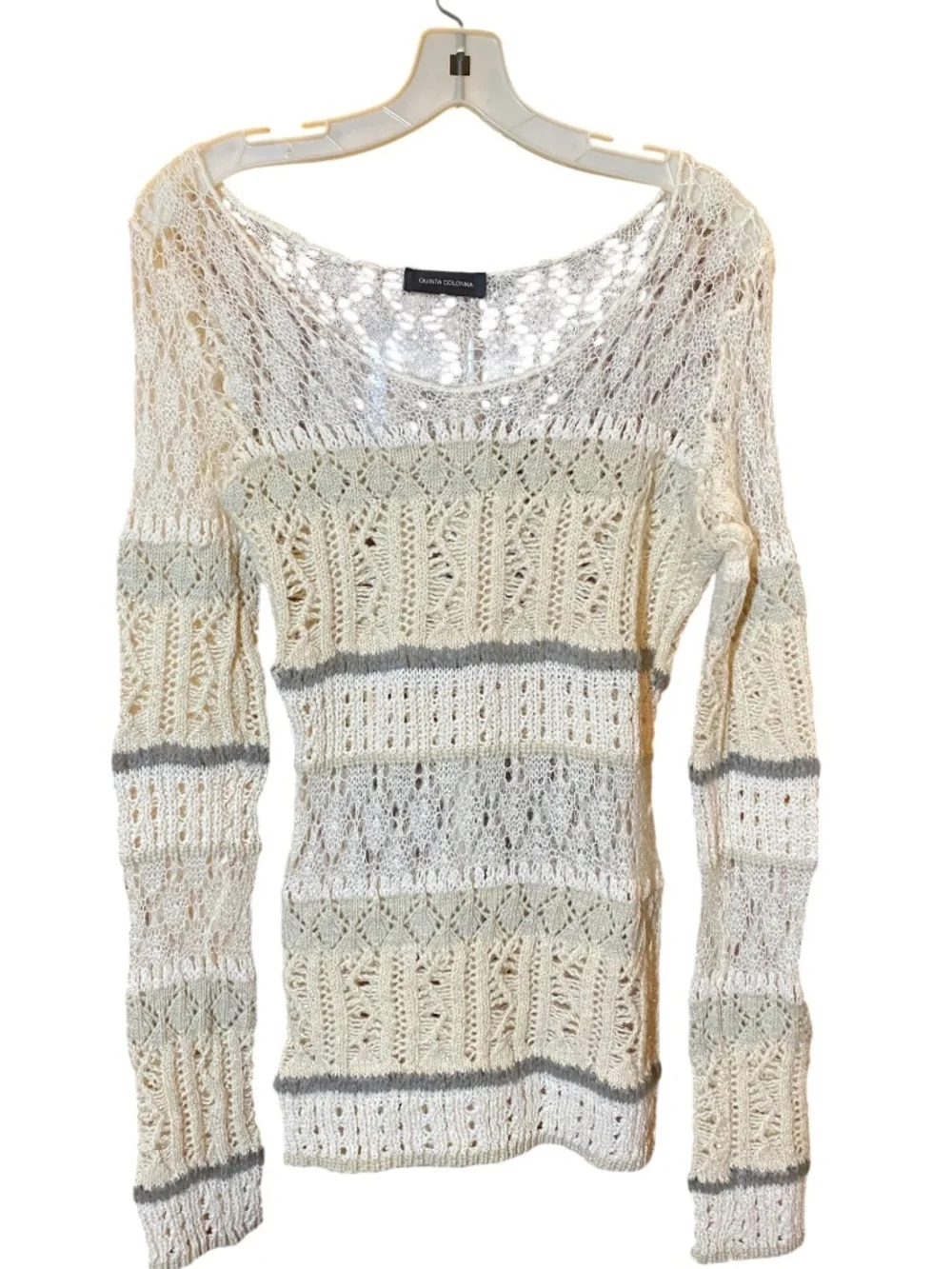 Quinta Colonna Cream Grey Mohair Open Knit Shimmer Sweater Made in Italy S